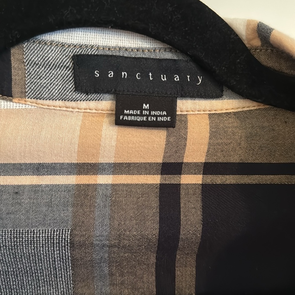 Sanctuary Medium Plaid button up shirt boyfriend cream black - Picture 2 of 6
